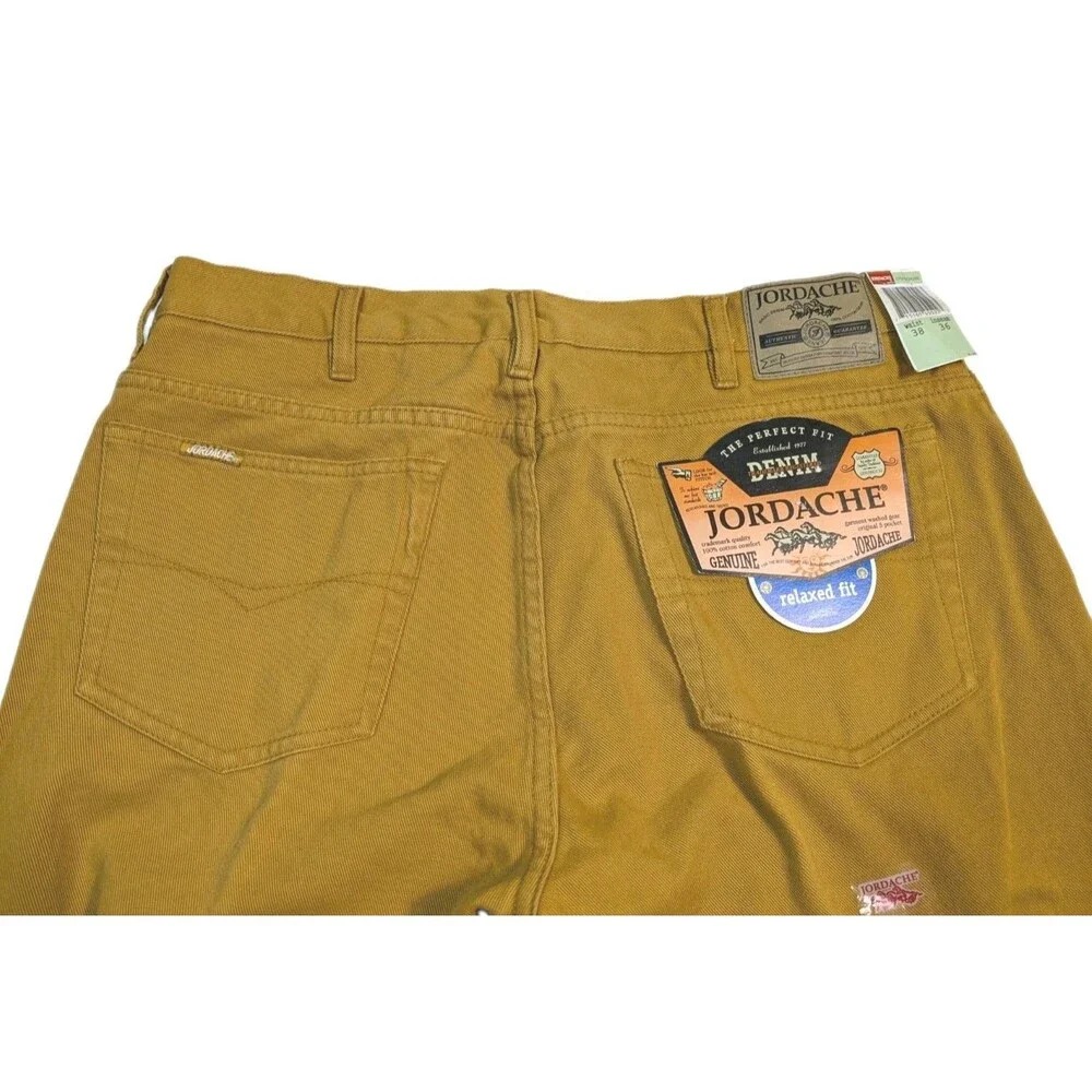 Vtg Jordache Relaxed Fit Denim Jeans 38x36 (36x35) Mustard Brown Deadstock Y2K